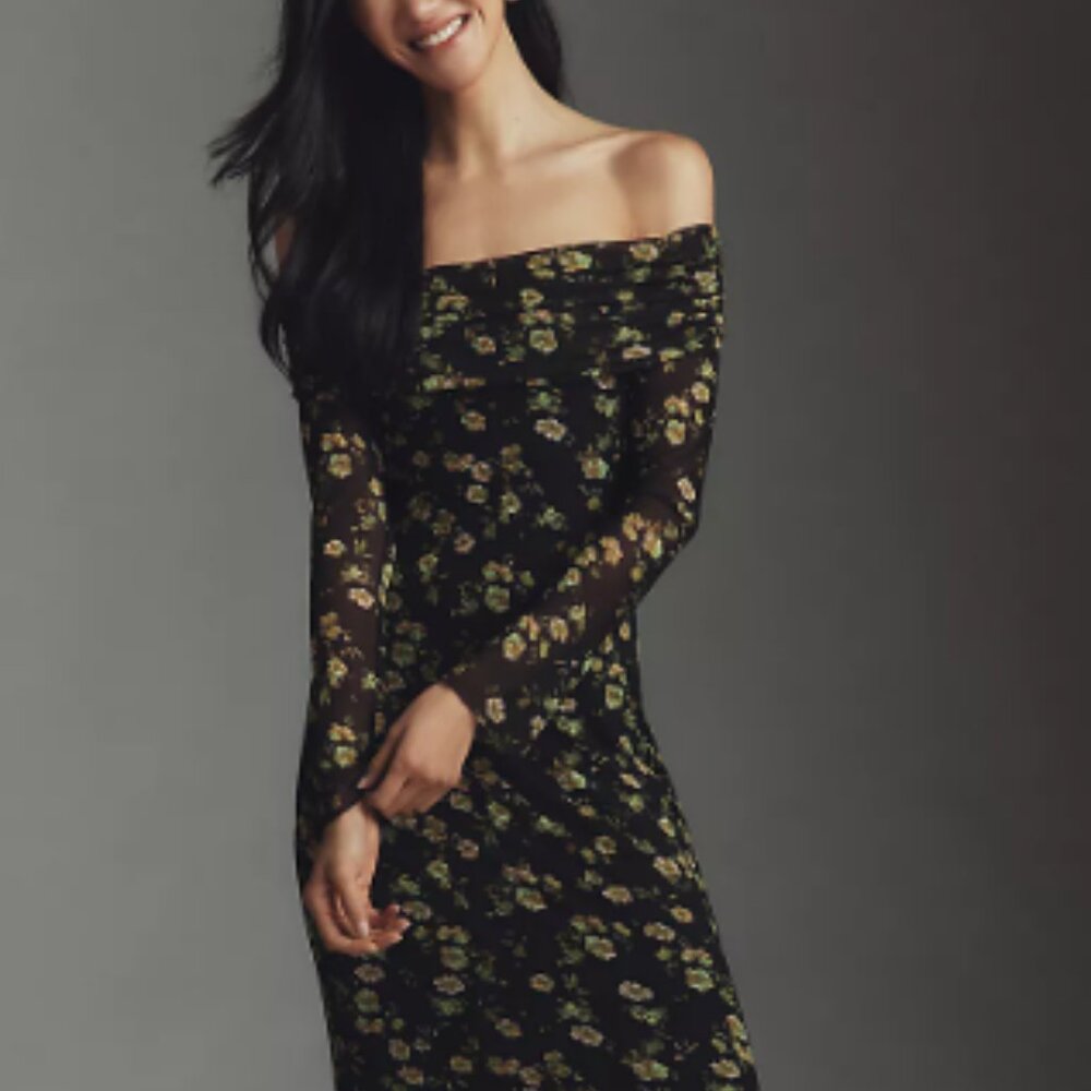 Anthropologie AFRM Long Sleeve Off the Shoulder Maxi Dress, Size Large